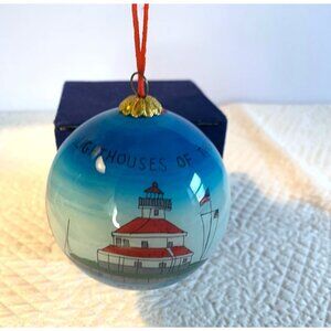 Vintage The Beachcombers Lighthouse Glass Ornament Box 1996 Coastal Design